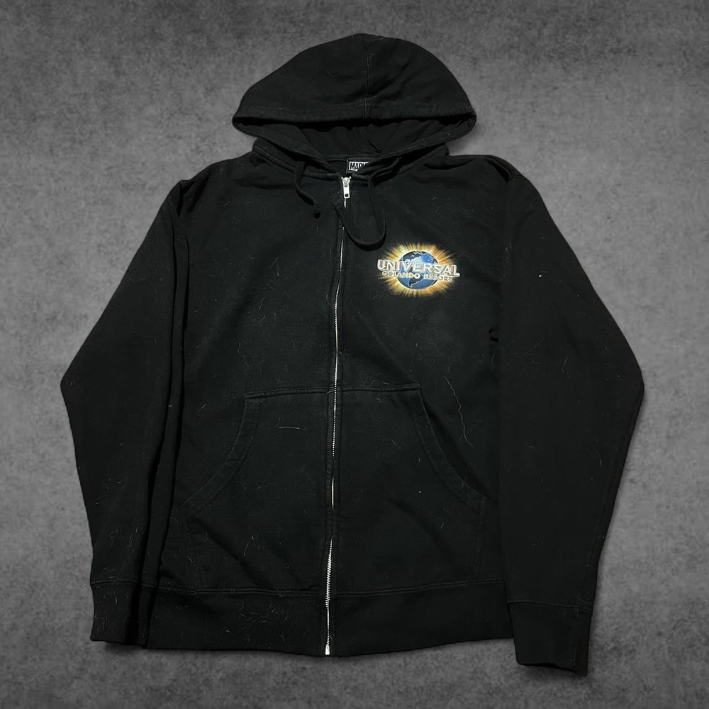 Marvel Universal Orlando Resort Hoodie Mens Large Black Zip Up Venom Loki Y2K